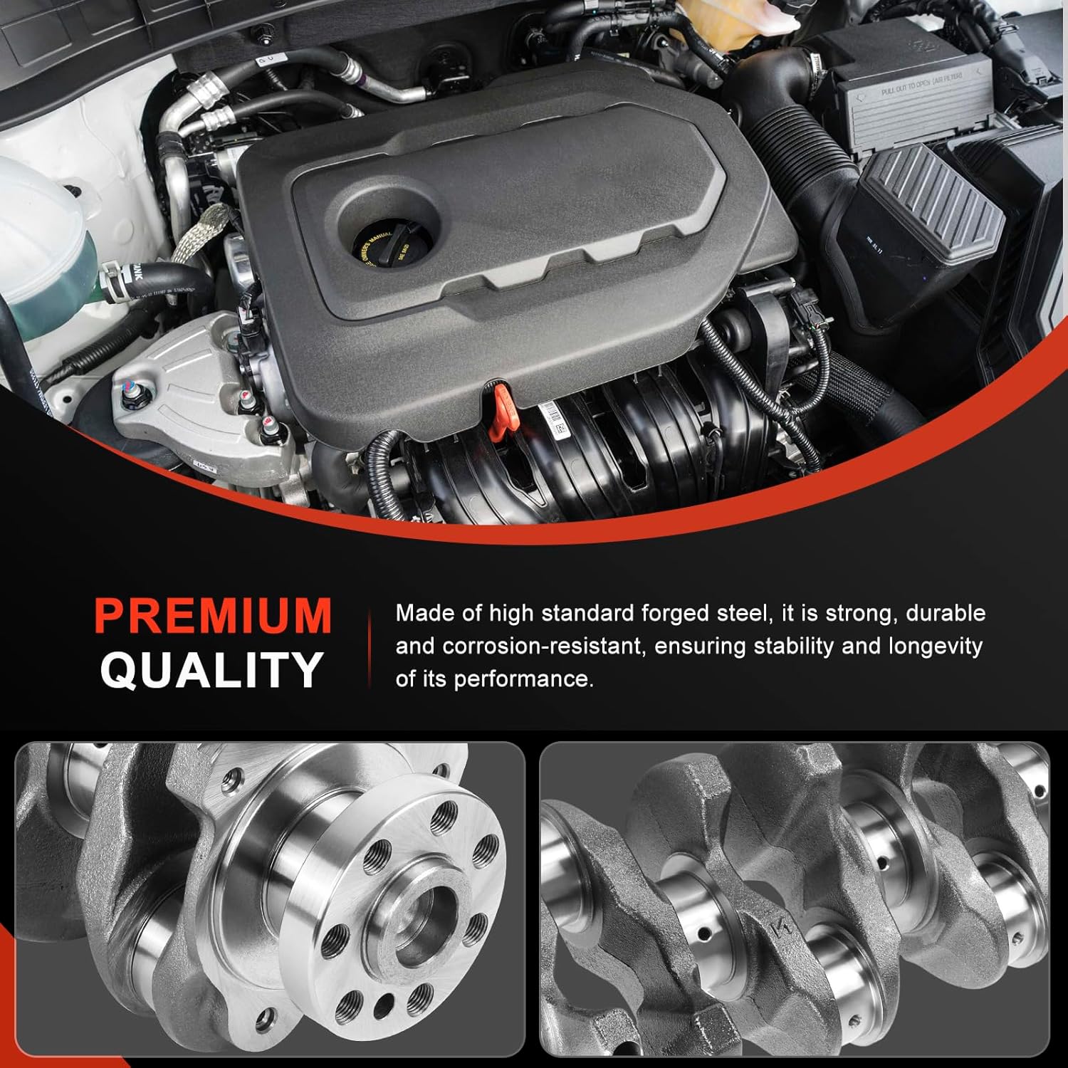 Engine Crankshaft and Bearings kit Compatible with Hyundai Santa Fe Sonata Tucson Kia Optima Sorento Sportage 2.4L, Replace 23111-2G200 23111-2G230