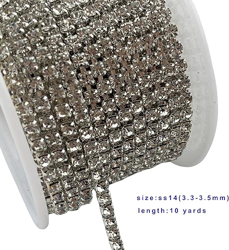 Miniatura 2 de Cadena de cierre de diamantes de imitación de cristal de 10 yardas, 0.138 in, color plateado