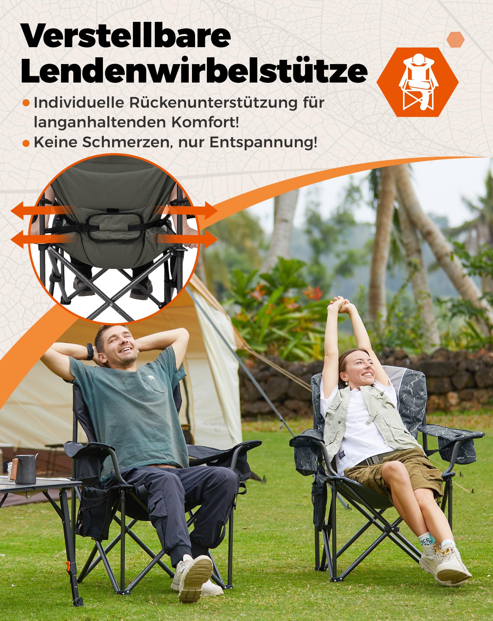 KingCamp 2er XXL Campingstuhl Faltbar bis 205 kg, Übergroßer Camping Stuhl Klappbar Gepolster mit Verstellbarer Rückenlehne Kühltasche Getränkehalter, Klappstuhl Camping mit Hochlehner Bequem, Grün