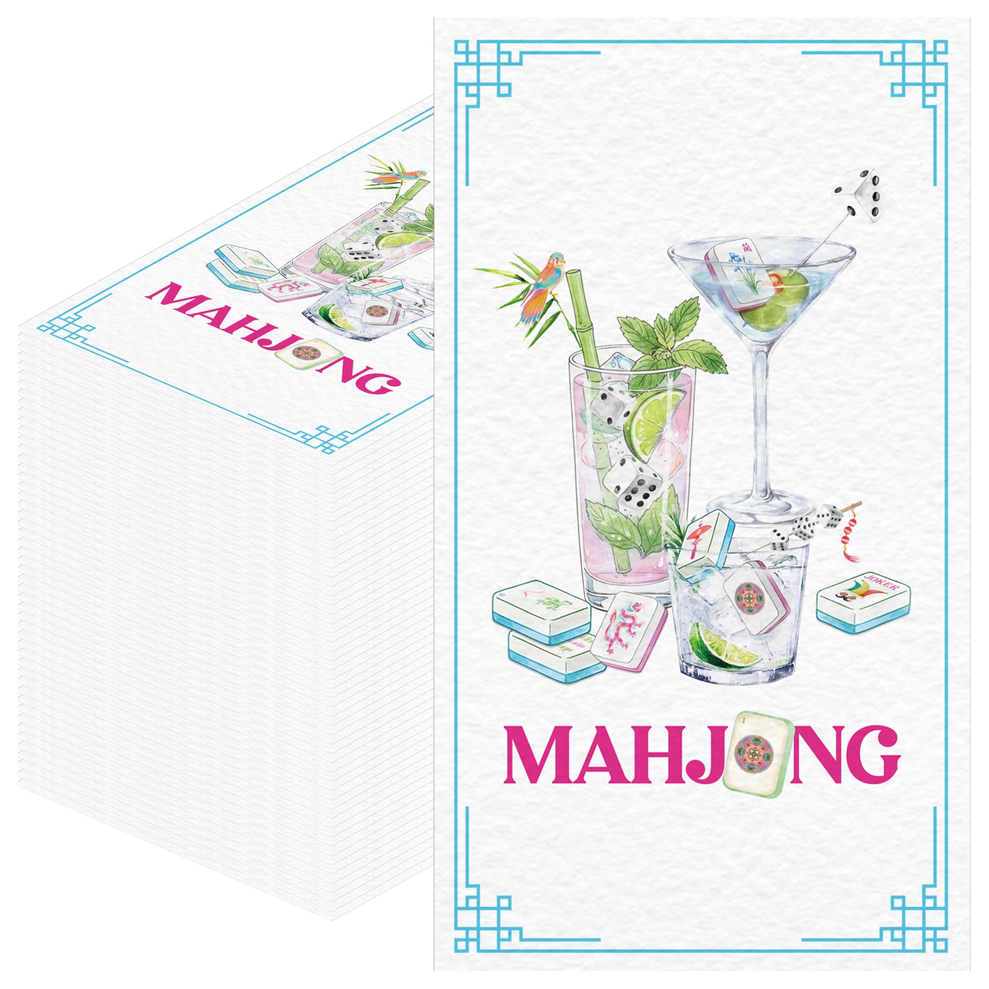 Photo 1 of 100 Pcs Mahjong Cocktail Napkins, Mahjong Tiles Martini Dice Party Napkins, Preppy Blue Pink Drink Table Decor for Mah Jongg Night, Girls Night, Game Night Party Supplies