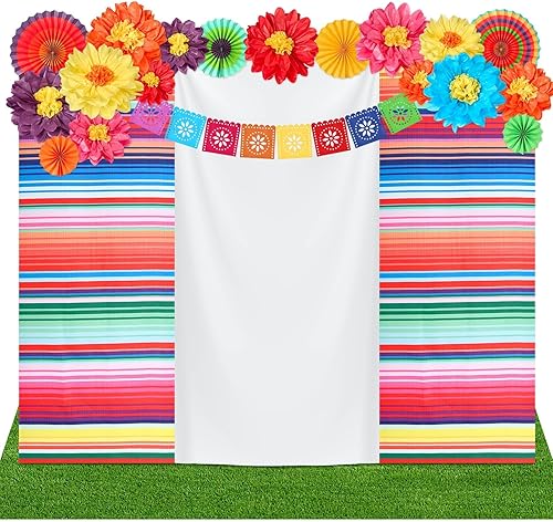 Juego de 17 piezas de decoración de fiesta mexicana, flores de papel mexicano, fiesta con volantes, telón de fondo de papel picado, decoración de