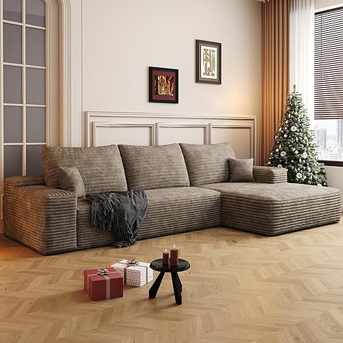 Miniatura 10 de Sofás seccionales de 96 pulgadas para sala de estar, sofá de nube tapizado en forma de L, sofás modulares modernos con diván (negro, 96 pulgadas de