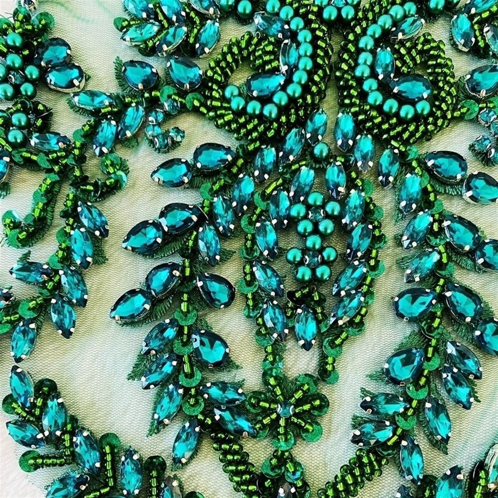 Dekoracja dżetów koronkowa naszywka z cekinowymi koralikami, rękodzieło DIY do dekoracji sukni ślubnej (Size : Light green)