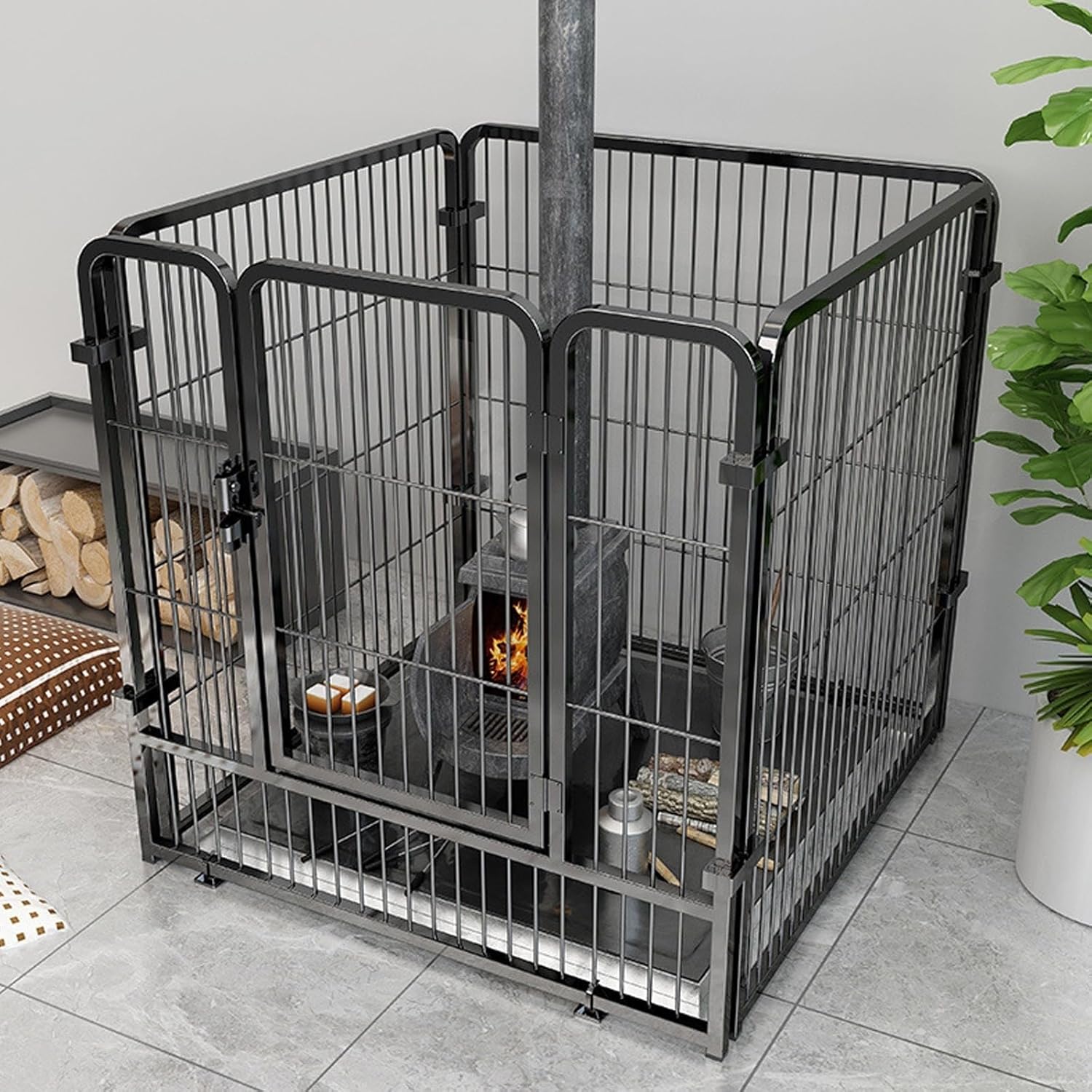 Fireplace Screen，Baby Gate Guard Baby Fence Heat Protection Fence/Anti-scalding Mesh Cover，Household Child Safety Fence for Winter Gatherings and Holiday Safety(Black,63 * 31.5 * 31.5in)