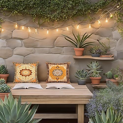 Miniatura 3 de Jartinle Juego de 4 fundas de almohada de medallón persa de 18 x 18 pulgadas, fundas de almohada étnicas retro, bohemio, floral, para sofá al aire