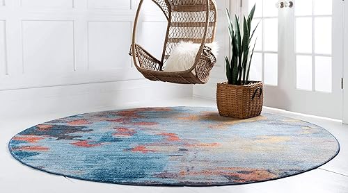 Miniatura 3 de Unique Loom Downtown Collection Abstract, tonos pastel, alfombra ecléctica de área, 8' 0" x 8' 0", multiazul claro