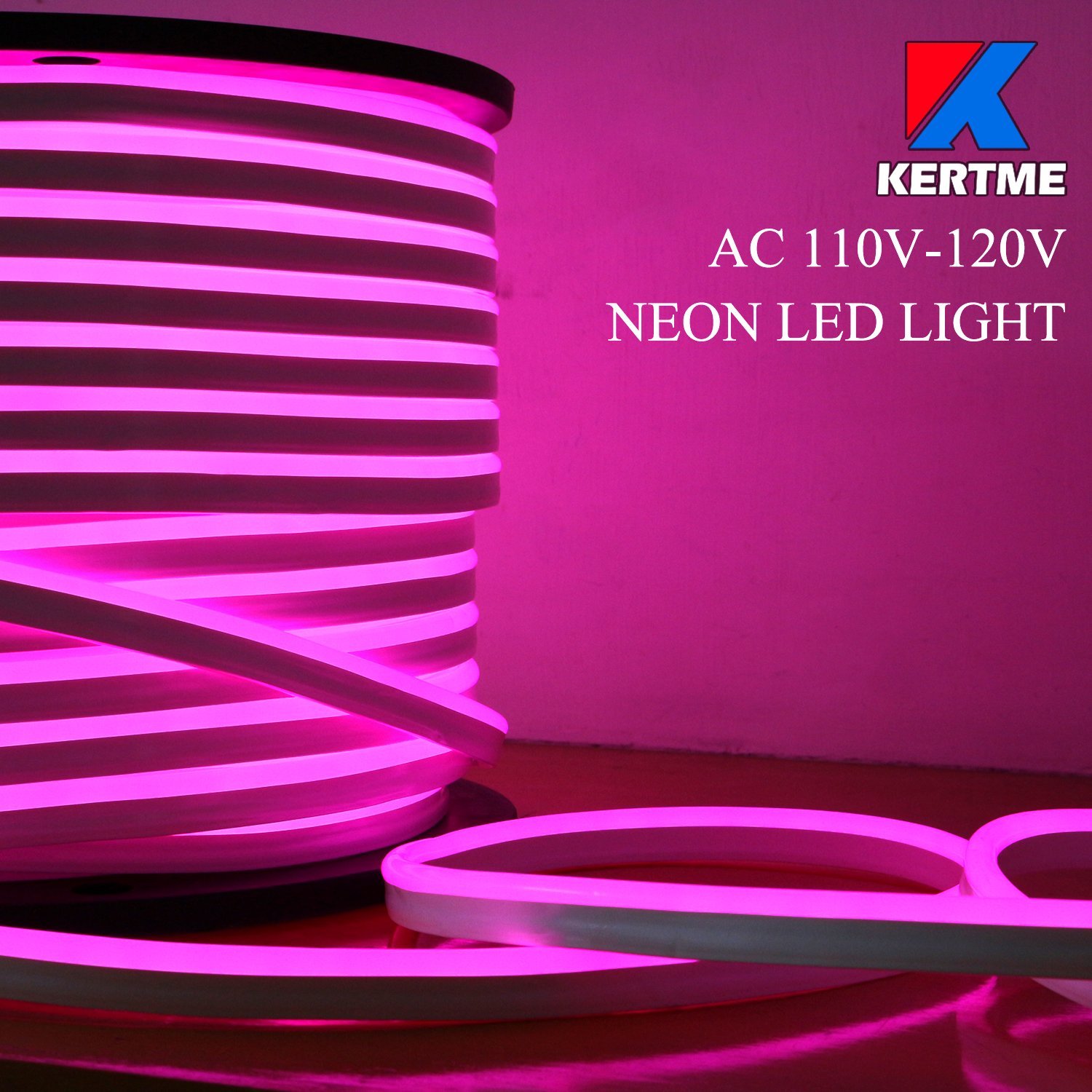 KERTME Neon Led Type AC 110-120V LED NEON Light Strip, Flexible/Waterproof/Dimmable/Multi-Modes LED Rope Light + 23 Keys Remote for Home/Garden/Building Decoration (32.8ft/10m, Pink)