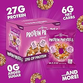 Crisp Power Protein Pretzels, Sesame, High Protein Snack, 27G Protein, Low Carb Crunchy Pretzel Snacks, No Added Sugar, No Seed Oils, 1.75 oz Bags, 24 Pack, Vegan, Plant-Based, Keto