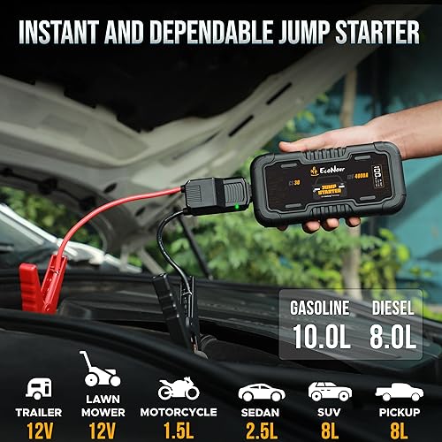 Miniatura 2 de Econour Arrancador de coche de 4000 A  Paquete de refuerzo de batería de 12 V para motores de gasolina de hasta 10 L y 10 L diésel, banco de energía