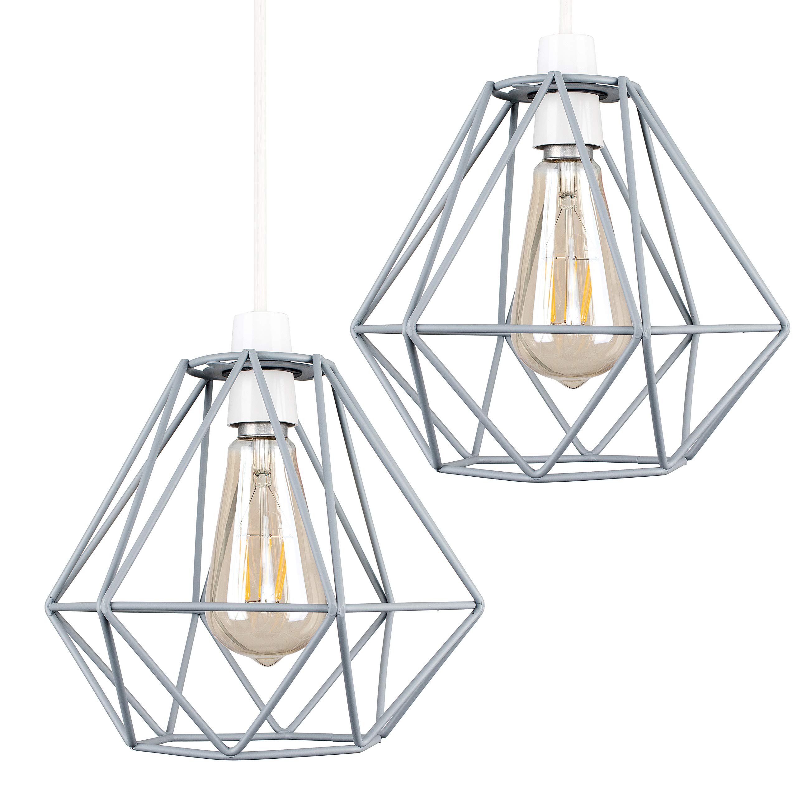 Minisun Grey | Retro Style Metal Basket Ceiling Light Shades | Pendant Lights, Home Décor & Improvement Essential | Set Of 2 | Includes 4W Led Bulbs [2700K Warm White] | 23.5Cm Shade Width