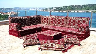 Authentic Handmade Livingroom Sofas, Durable Fabric, Moroccan Home Decor, Arabic Seating Floor Sofa, Turkish Floor Sofa, Moroccan Sofas, Arabic Majlis (L Sofa + Rug)