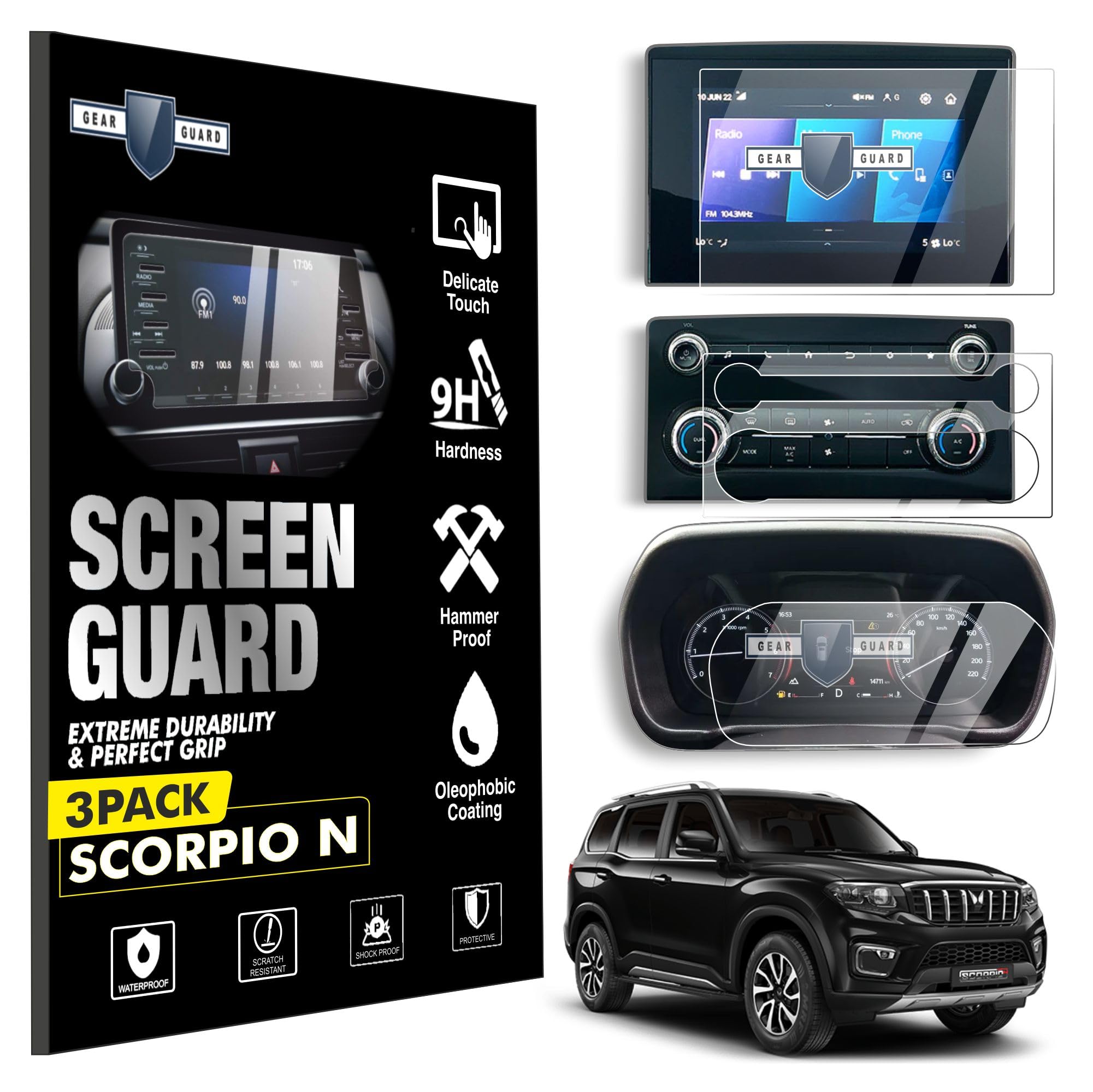 RGY Screen Guard For Mahindra Scorpio N (2022-26) Accessories - NZ6, NZ8, NZ8L (8" Inch Infotainment System + MID + AC)-image-5