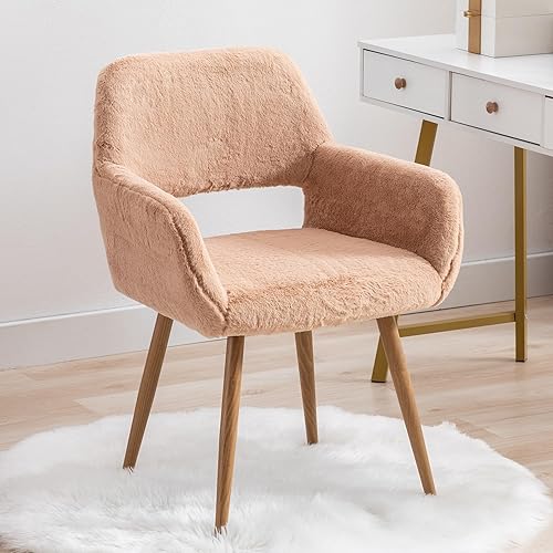 Miniatura 10 de Silla de comedor de piel sintética para oficina en casa, silla de tocador de maquillaje esponjosa, cómoda silla de acento con patas de metal de