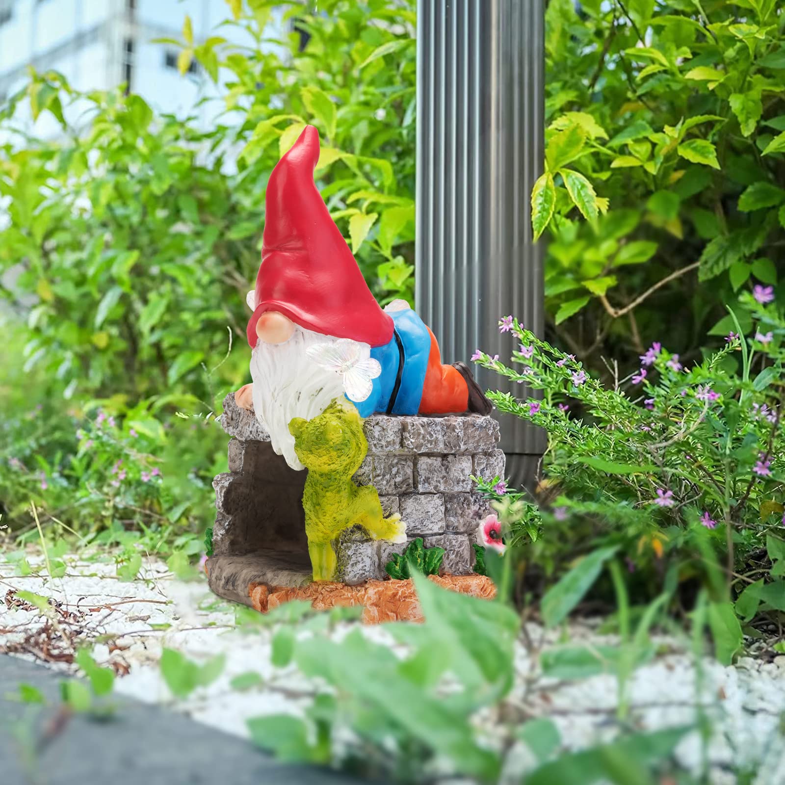 GIBMIDSER Gnome Solar Statue Outdoor Decor 3"x4" Decorative Downspout Extension Garden Gutter Guard for Outside Rain Gutter Splash Guards Downspout Diverters