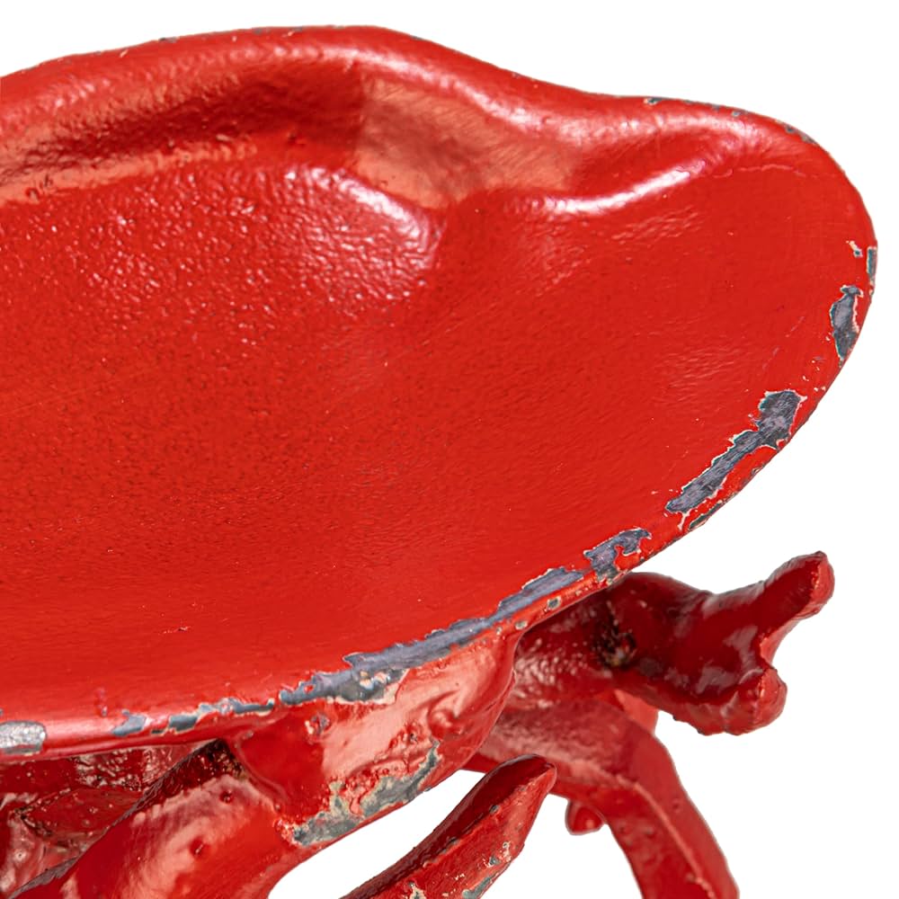 Distressed Red Decorative Cast Iron Crab Shaped Dish