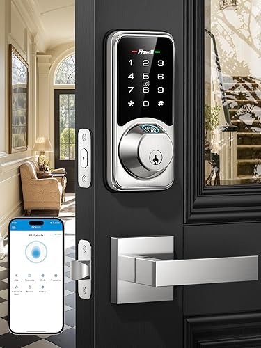 Zowill - Juego de cerradura inteligente para puerta delantera, cerrojo de huellas dactilares 7 en 1 con control de aplicación, cerradura de puerta