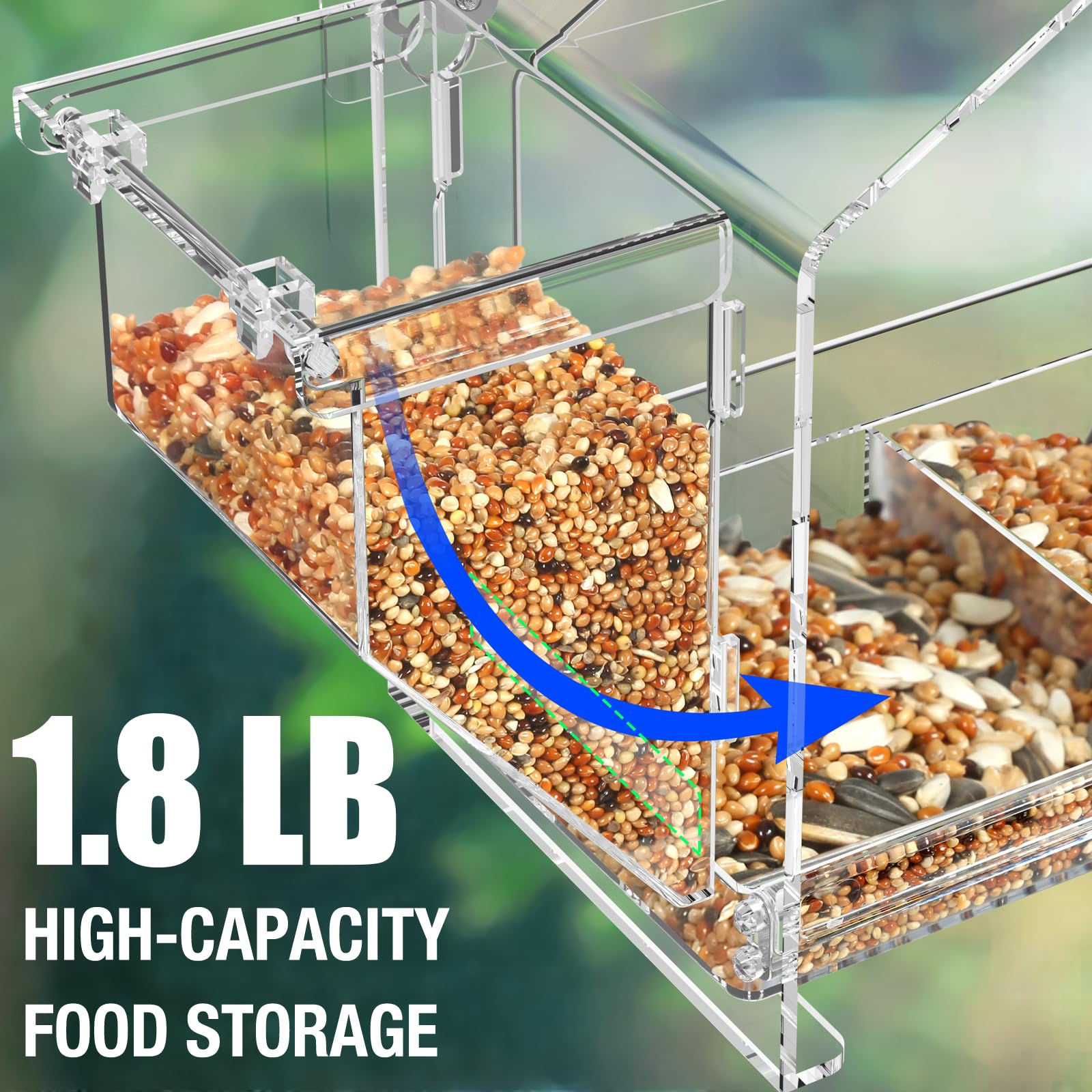 FLINTER Comedero para pájaros con ventana 2025, con ventana transparente para una visión más grande, comedero para pájaros con doble granero, comedero para pájaros a prueba de ardillas para gatos,