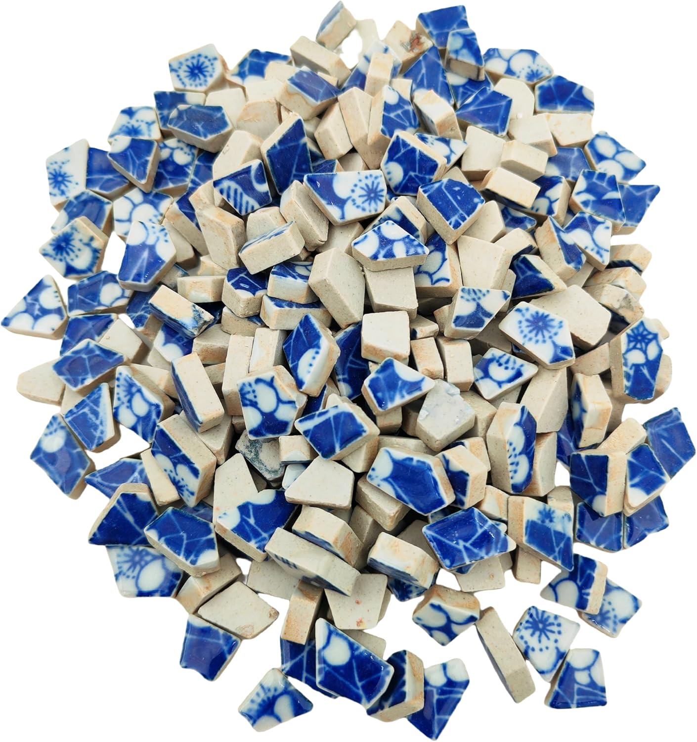 1.1 LB Porcelain and White Small Ceramic Mosaic Tiles,0.39“-0.78" Broken Irregular Mosaic Tiles for DIY Craft,Floor,Kitchen,Pool, Flower Pots Home and Outdoor Deco (Porcelain 02)