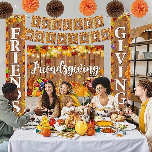 Miniatura 6 de Decoraciones de madera de otoño de Acción de Gracias globos, guirnalda, telón de fondo y juego de fiesta para amigos, cumpleaños y más