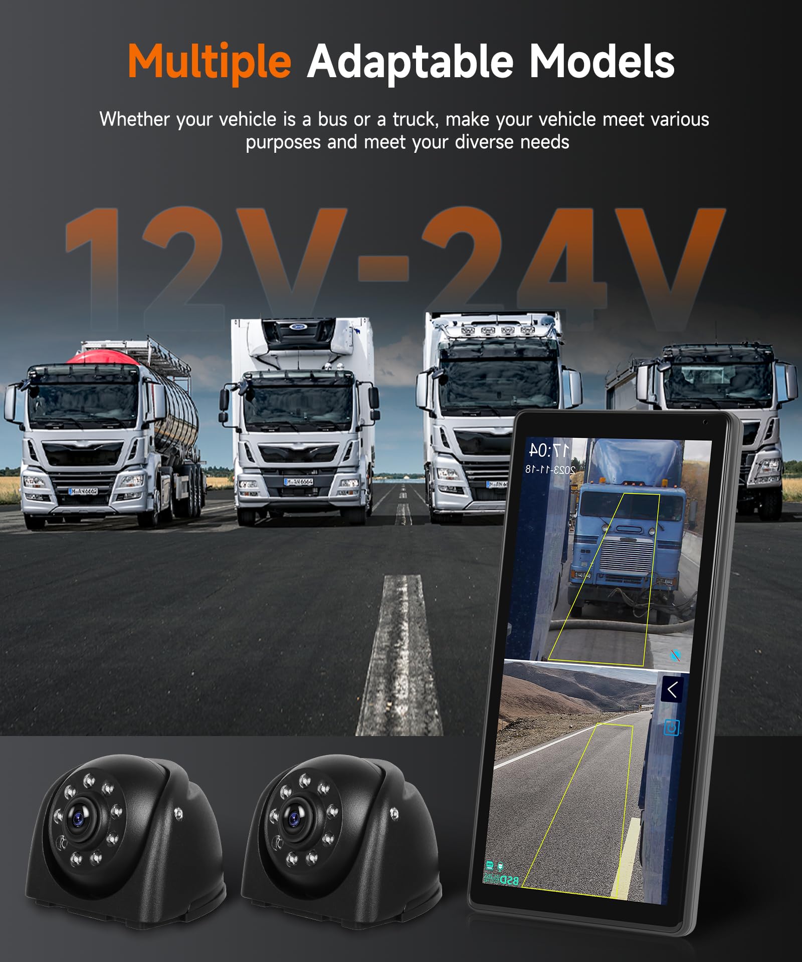 Specchio Dashcam per camion con 2 telecamere per retromarcia, specchietto retrovisore con schermo verticale per autobus e camion, monitor touchscreen da 26,3 cm (10,36 pollici) con sistemi BSD/DVR