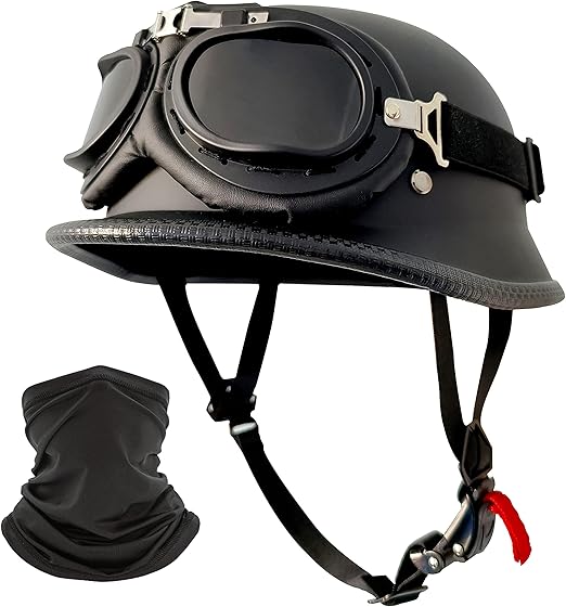 Motorcycle Helmet German Style Half Helmet Skull Cap Adult Men Women Shell Helmet, DOT Approved Retro Face Helmet for Cruiser Scooter Chopper (XL)