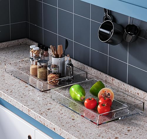 Miniatura 6 de Paquete de 2 bandejas para servir con asas, bandeja de acrílico transparente para servir alimentos, bandejas grandes de alimentos al aire libre para