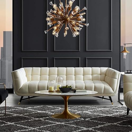 Modway Adept Contemporary Mid-Century Modern Performance Velvet Upholstered Tufted Sofa in Ivory