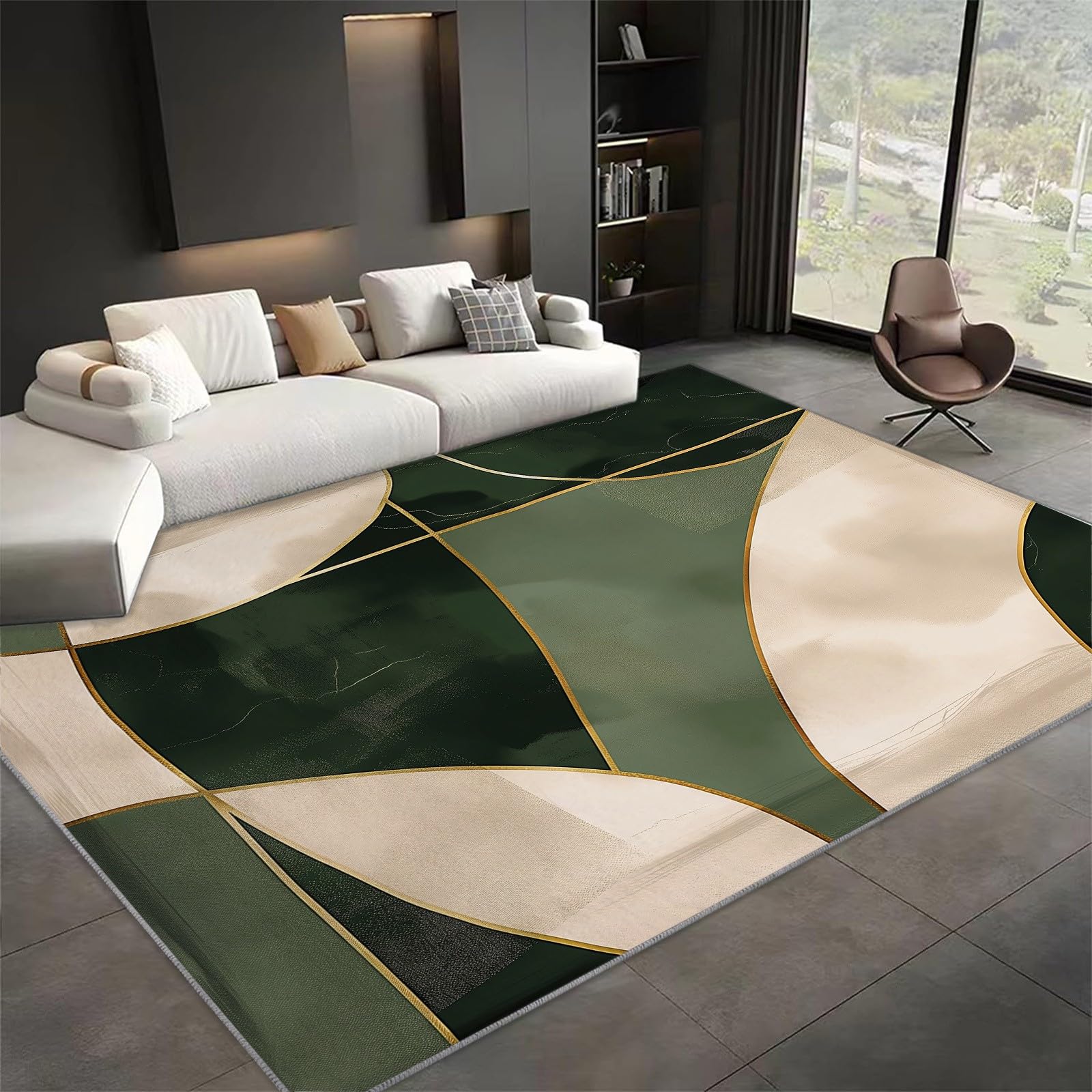 Teppich Läufer 120 x 170 cm Dunkelgrün Design, Minimalistische Abstrakte Streifen Kurzflor Teppich für Wohnzimmer Schlafzimmer Esszimmer Küche Flur Jugendzimmer - Weich Waschbarteppich Pflegeleicht
