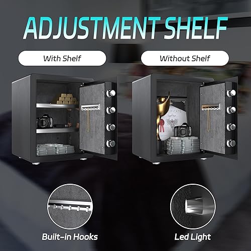 Miniatura 6 de Aobabo Caja de seguridad de acero con teclado digital de 1.5 pies cúbicos con contraseña de acceso rápido, caja de seguridad negra para el hogar,