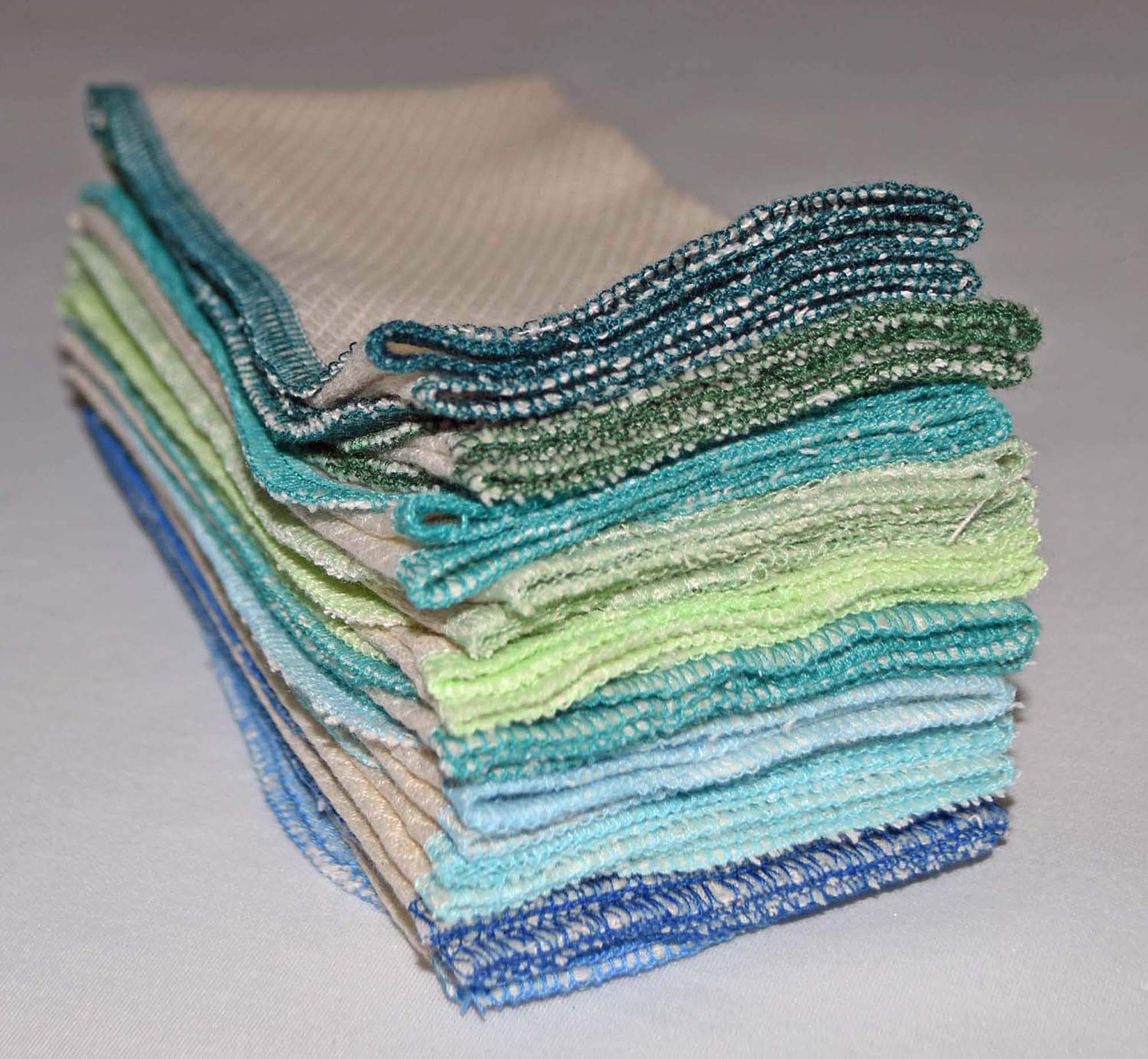 Gina's Soft Cloth Shop 1 Ply 11x12 Inches Natural Unbleached Birdseye Paperless Towel Set of 10 Assorted Blues and Greens- Proudly Made in the USA!