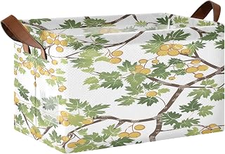Collapsible Storage Bins with Metal Frames Gooseberry Branches Pattern Organizer with Handles