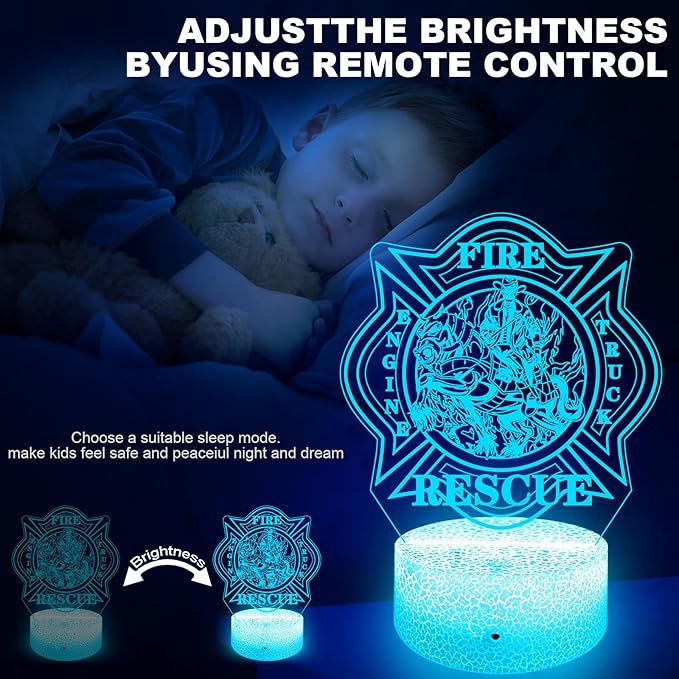 GRKTVAER Firefighter Gifts for Men,3D Firefighter Night Light for Boys Girls Room Decor with Remote & Touch Control 16 Colors Dimmable Bedside Lamp,Christmas Birthday Gift for Man Husband Boy Kids Firemen photo 2