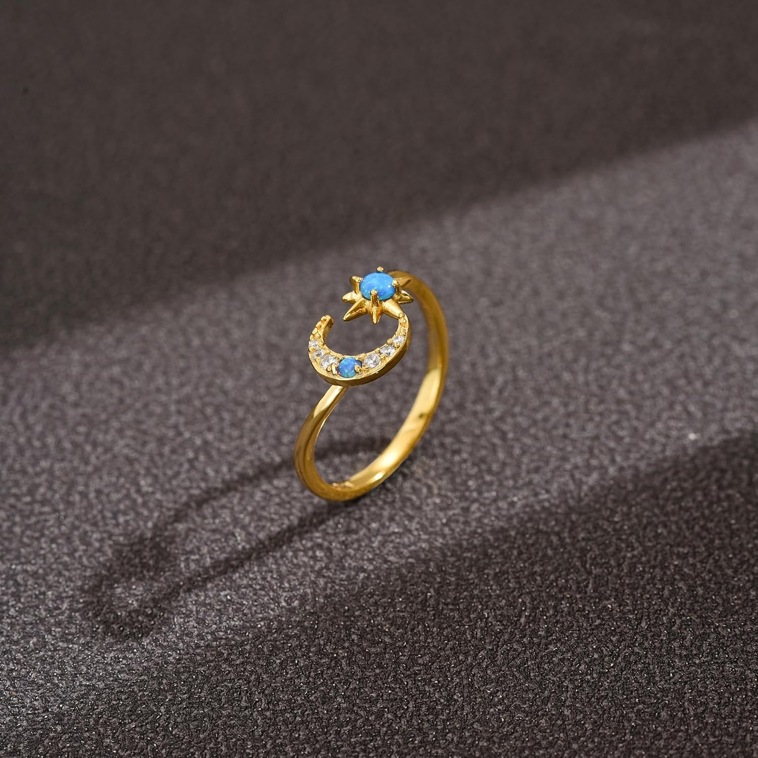 SUYACS Star Moon Rings for Women 925 Sterling Silver Celestial Matching Blue Opal Adjustable Ring Cute 14k Gold Plated CZ Moon Friendship Promise Ring Jewelry Gifts to Daughter - Image 6