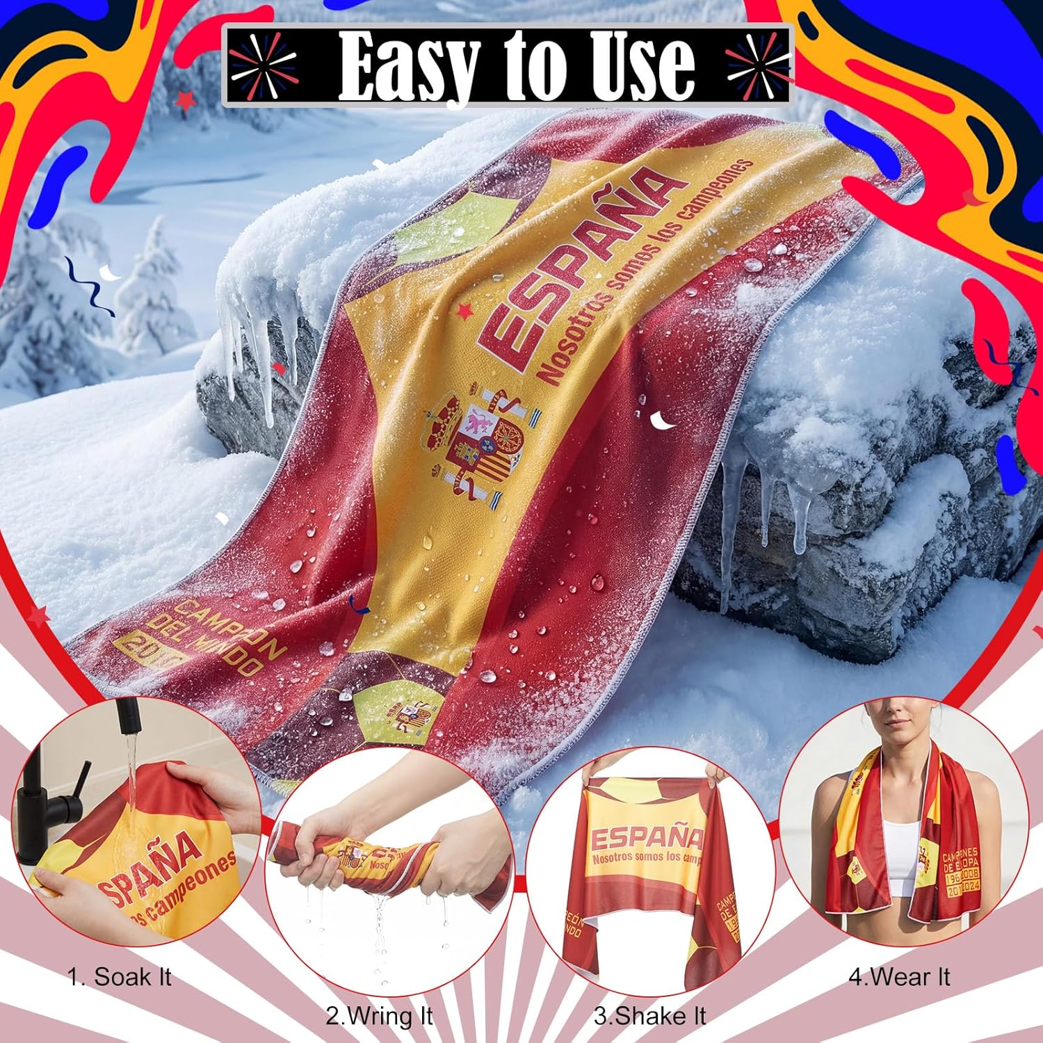 Flutesan National Flags Cooling Towels, 2/4/12 Pack Soccer Team Neck Ice Towels, 40"x12" Reusable Towel with Pouch & Clips, Instant Chill for Soccer Practice & Tournament