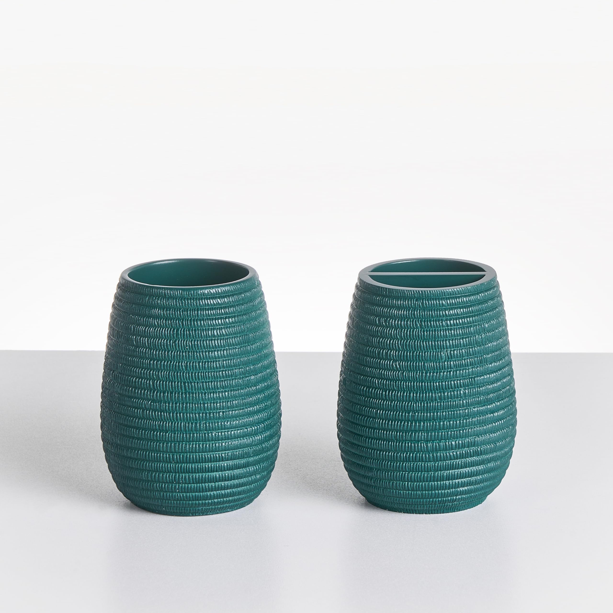 Conjunto de Accesorios de baño jabonera dispensador de jabón escobilla de Inodoro Vaso Soporte para cepillos de Dientes Verde Azulado Quila