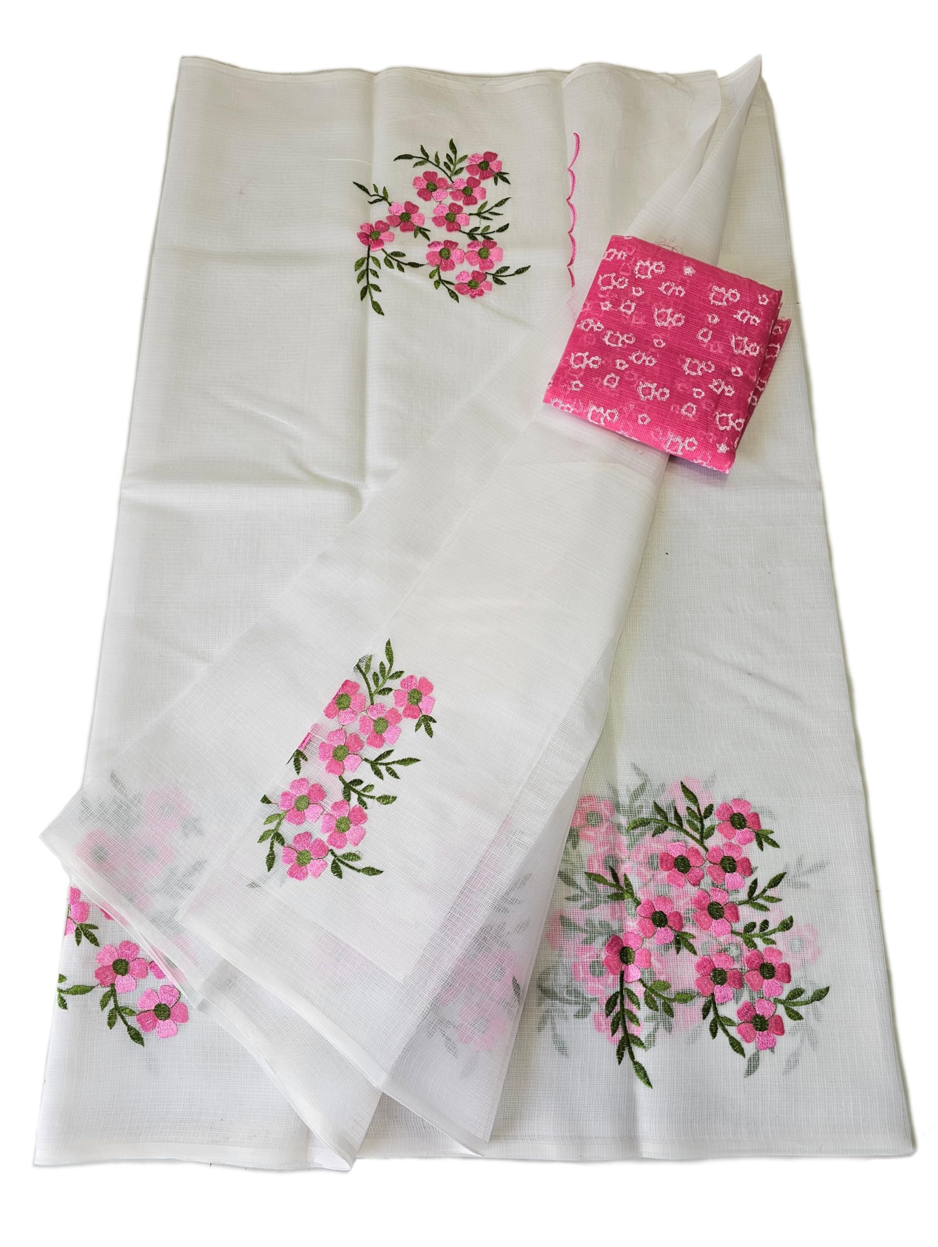 Women's Kota Doria Cotton Saree With Floral Embroidery Designe with Extra Contrast Blouse (M.I.R.Z.A.) 1TSES9f-picture-29