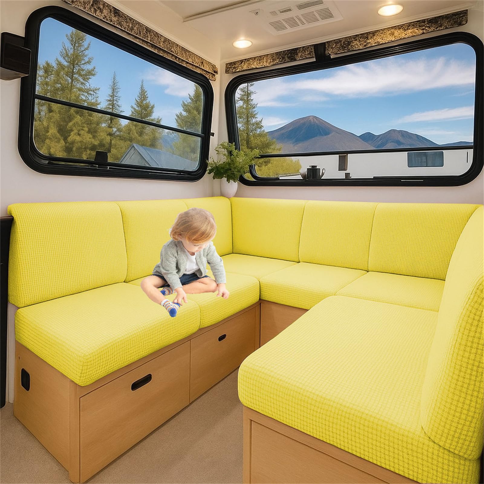 ZGDDPZA Stretch Jacquard RV Caravan Cushion Cover Non-Slip Fit Multi‑Size for Dinette Motorhome, Indoor Seating & Camper Benches (Yellow,L 230-280cm W 50-65cm)