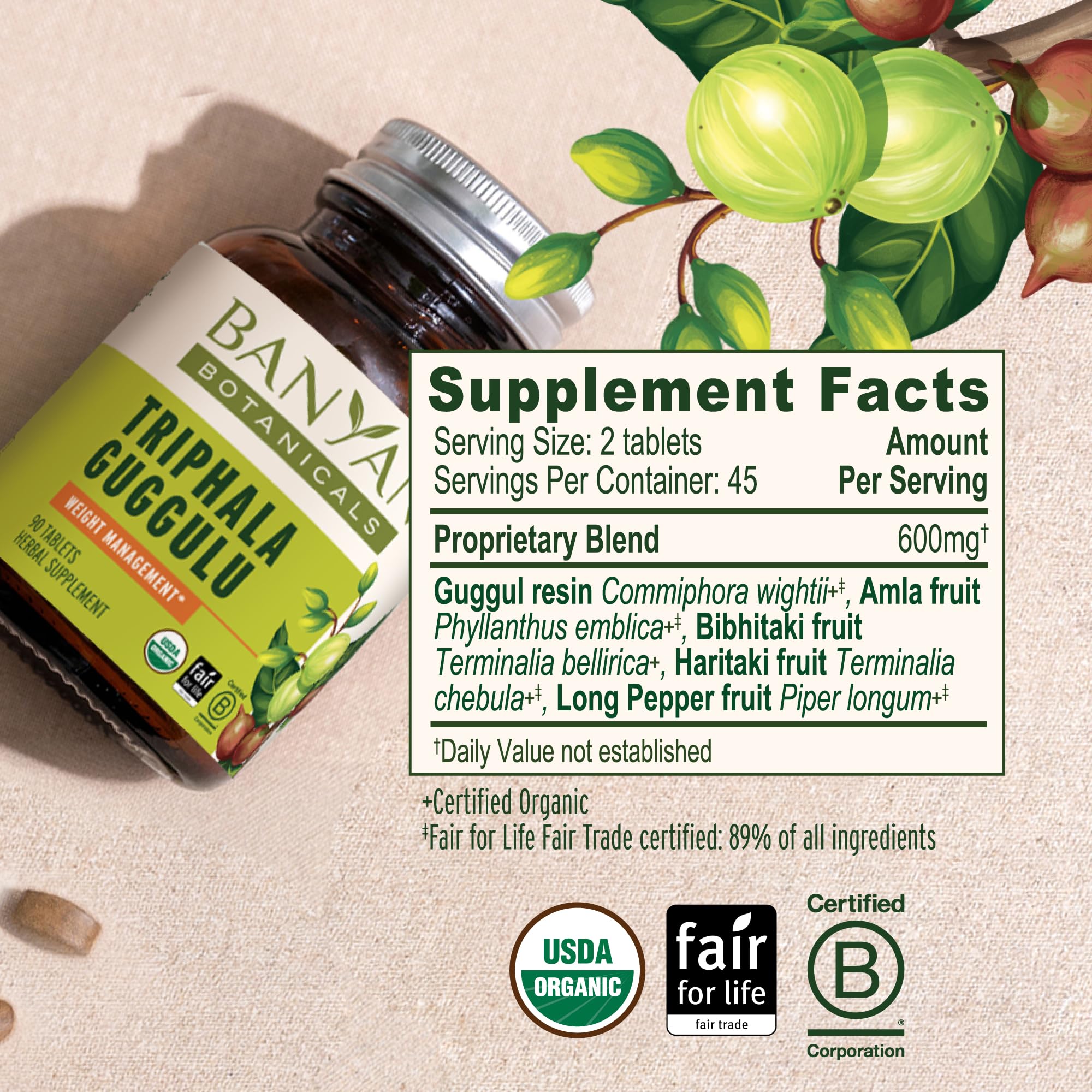 Banyan Botanicals Organic Triphala Guggulu – Deep Tissue Detox & GI Tract Support – Advanced Herbal Cleansing Supplement with Guggulu Resin – Systemic Waste Elimination – 90 Tablets – USDA Organic — Amazon image 6