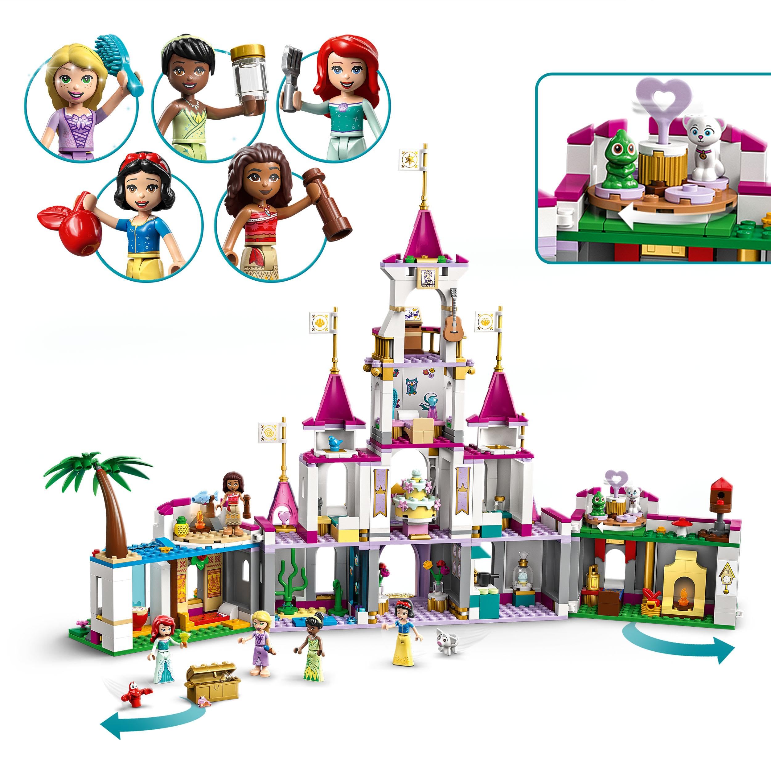 LEGO 43205 Disney Princess Ultimatives Abenteuerschloss, Prinzessinnenschloss Spielzeug, baubares Schloss mit Mini-Puppen wie Ariel, Vaiana, Tiana