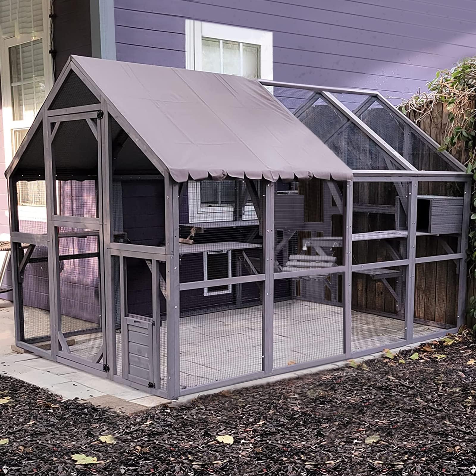 Catio - Casetta per gatti in legno, grande, per esterni, con tettuccio, 280 x 187,7 x 187,2 cm