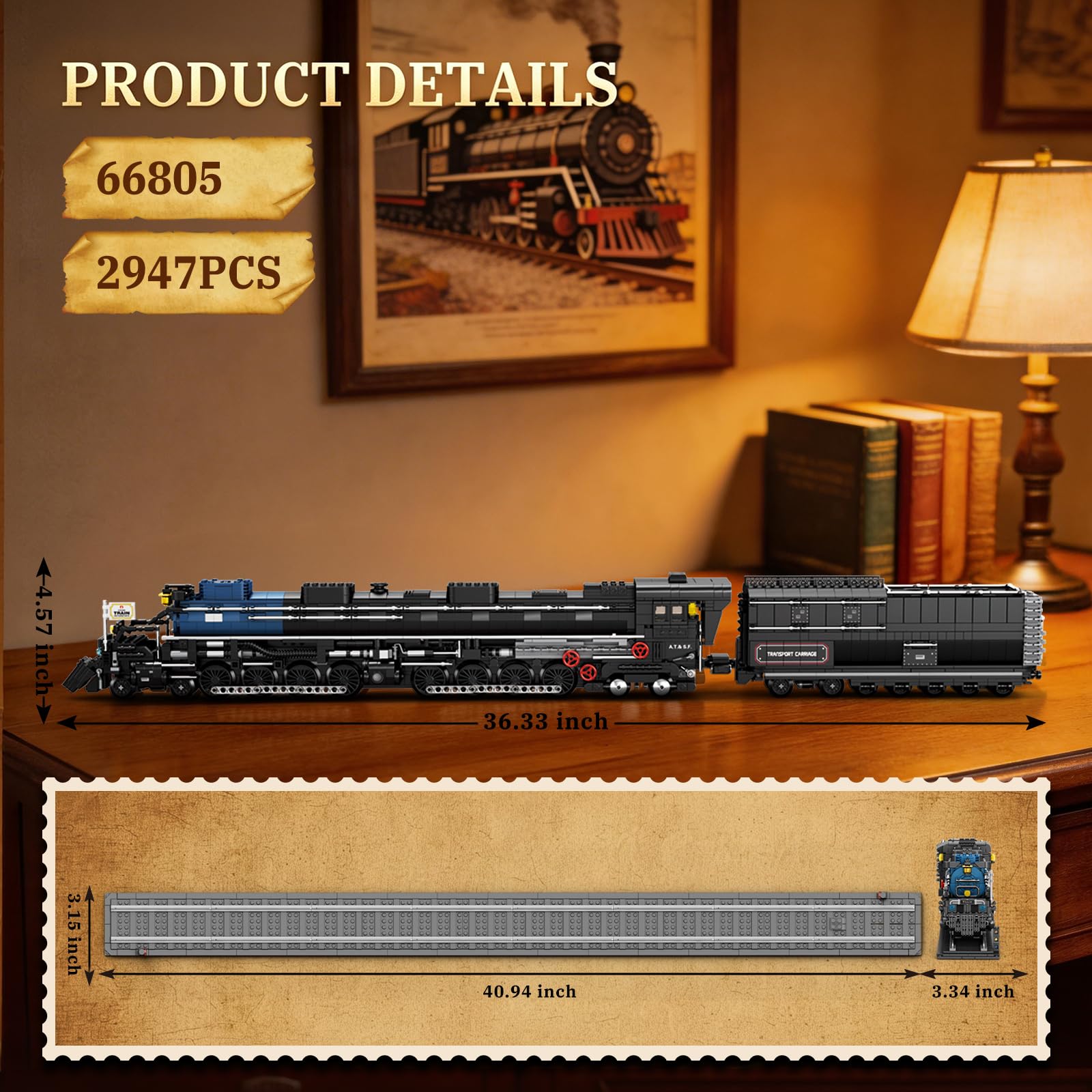 Reobrix 66805 Big Boy Dampflok Modellbau Set für Erwachsene, Fast 1 Meter Lange Dampflokomotive Klemmbausteine Set, Detailgetreues Eisenbahnmodell mit Gelenk-Lokomotive, Realistisches Retro Zugmodell