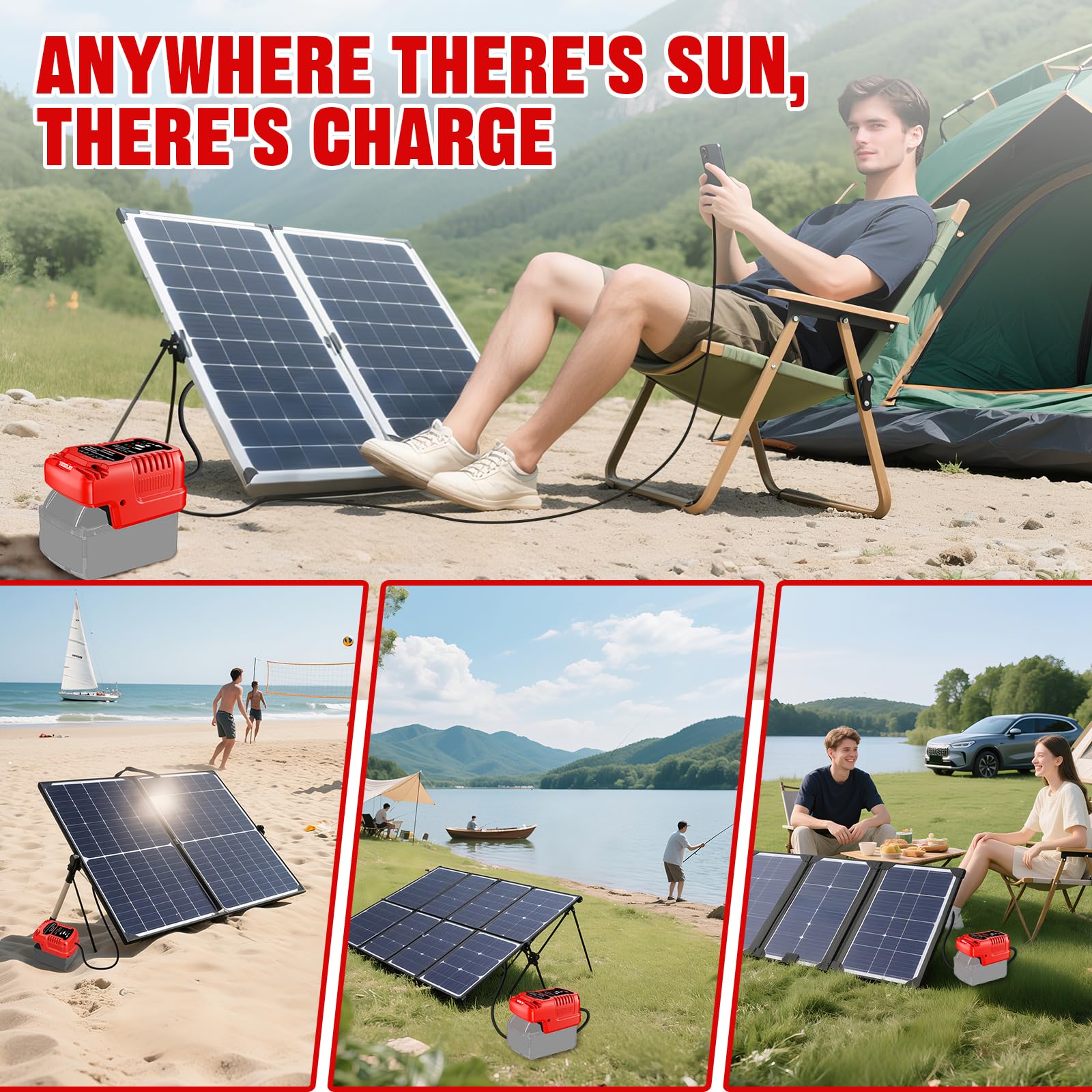 Solar Ladegerät für Einhell 18V Akku,Tragbar,Outdoor-Arbeit,Camping(Solar Panel and Battery not Included.)