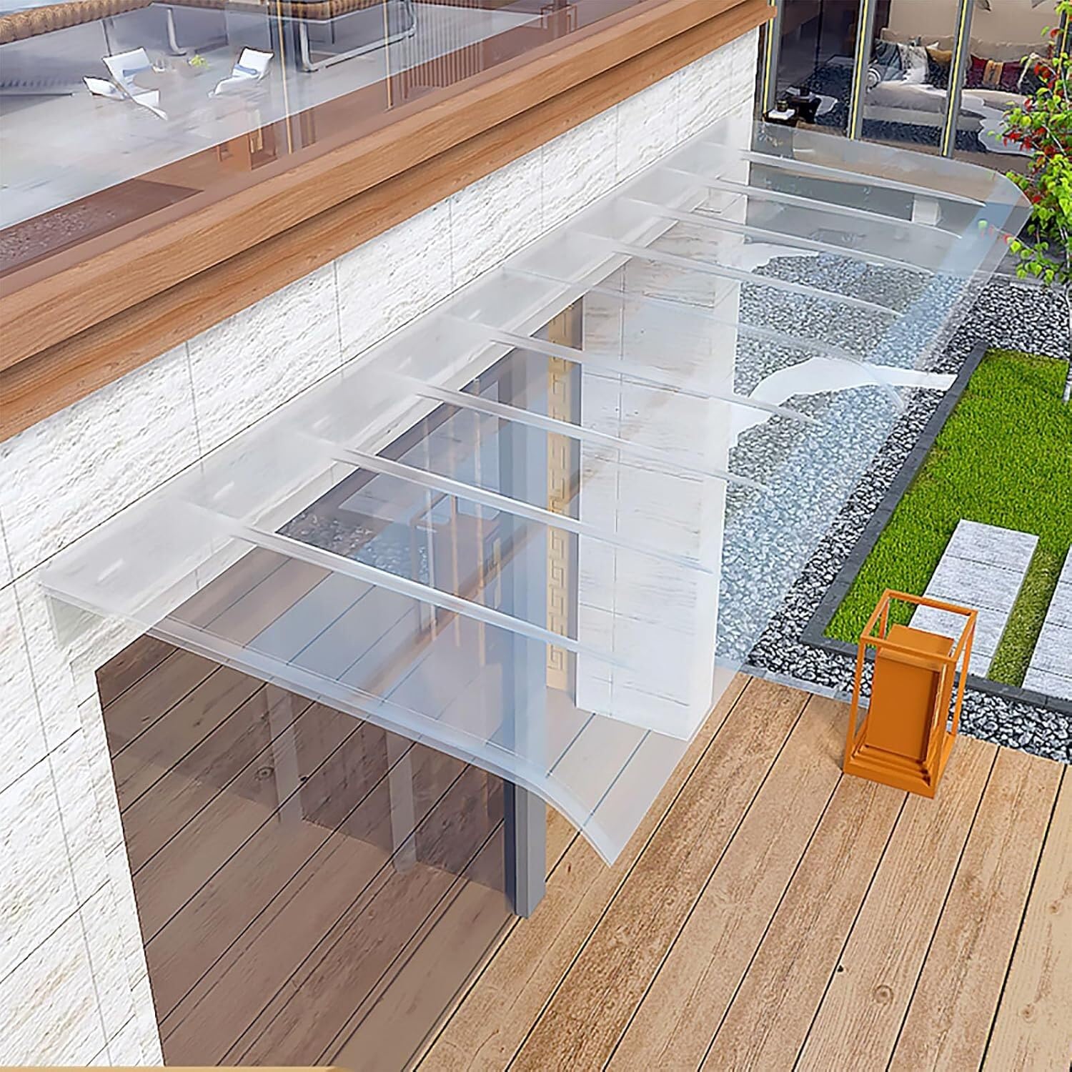 LWJSOCP Invisible Front Door Canopy - 3mm Thick Polycarbonate Aw for UV Rain & Snow Protection - Perfect for Window Porch Patio & Roof (50x150cm / 20x59in)