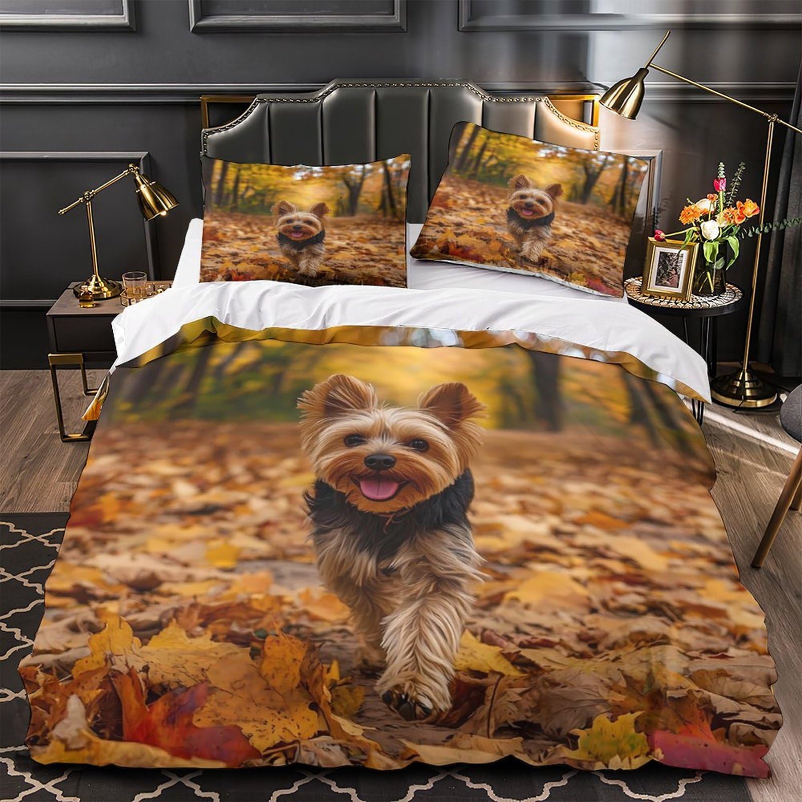 Parure de lit Yorkshire Terrier avec housse de couette 135x200cm en microfibre pour lit simple