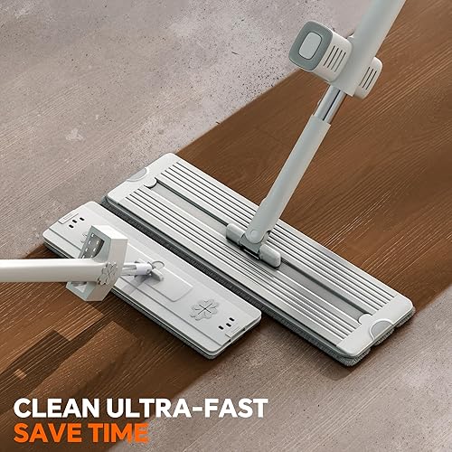 Miniatura 5 de Trapeador de microfibra autoescurridor, trapeador plano para limpieza de suelos con escobilla de goma  Manos libres  Panel de aluminio mejorado,
