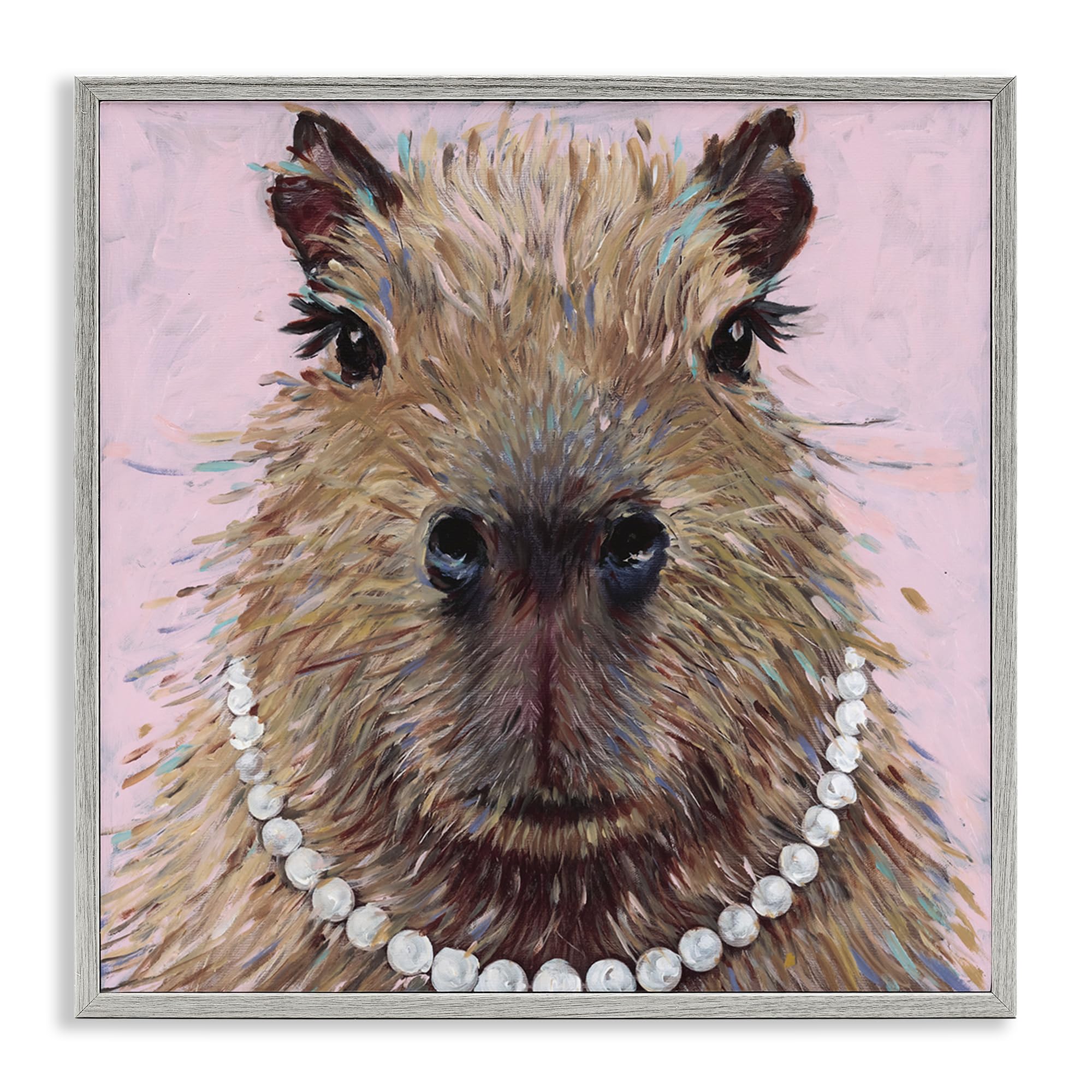 Capybara Pearl Necklace Portrait, 24 x 24 Inch Framed Giclée Print
