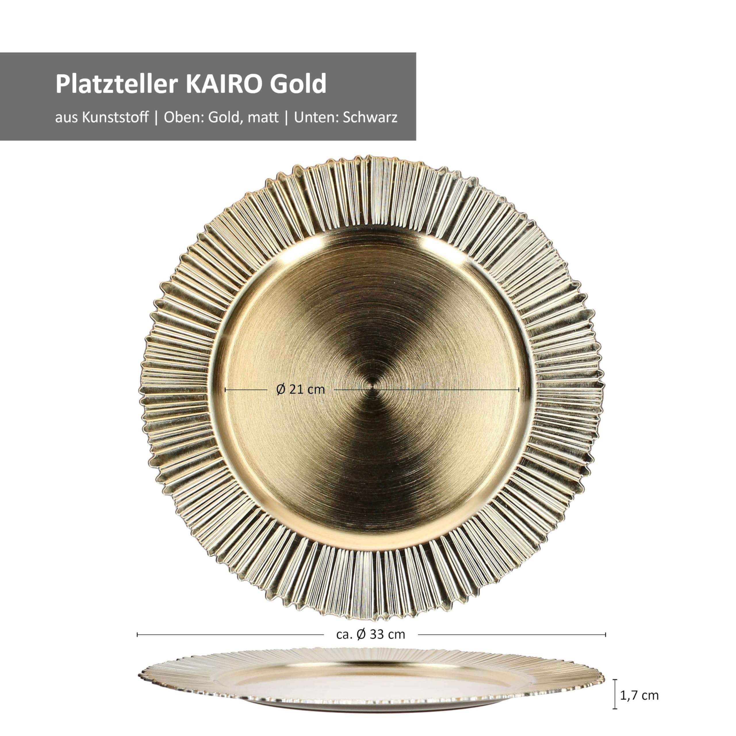 MamboCat 6er Set Platzteller Kairo Gold I Ø 33 cm I Leichter Dekoteller mit gezacktem Rand aus Kunststoff I Platzset für 6 Personen I für Weihnachten, Hochzeiten & Co.