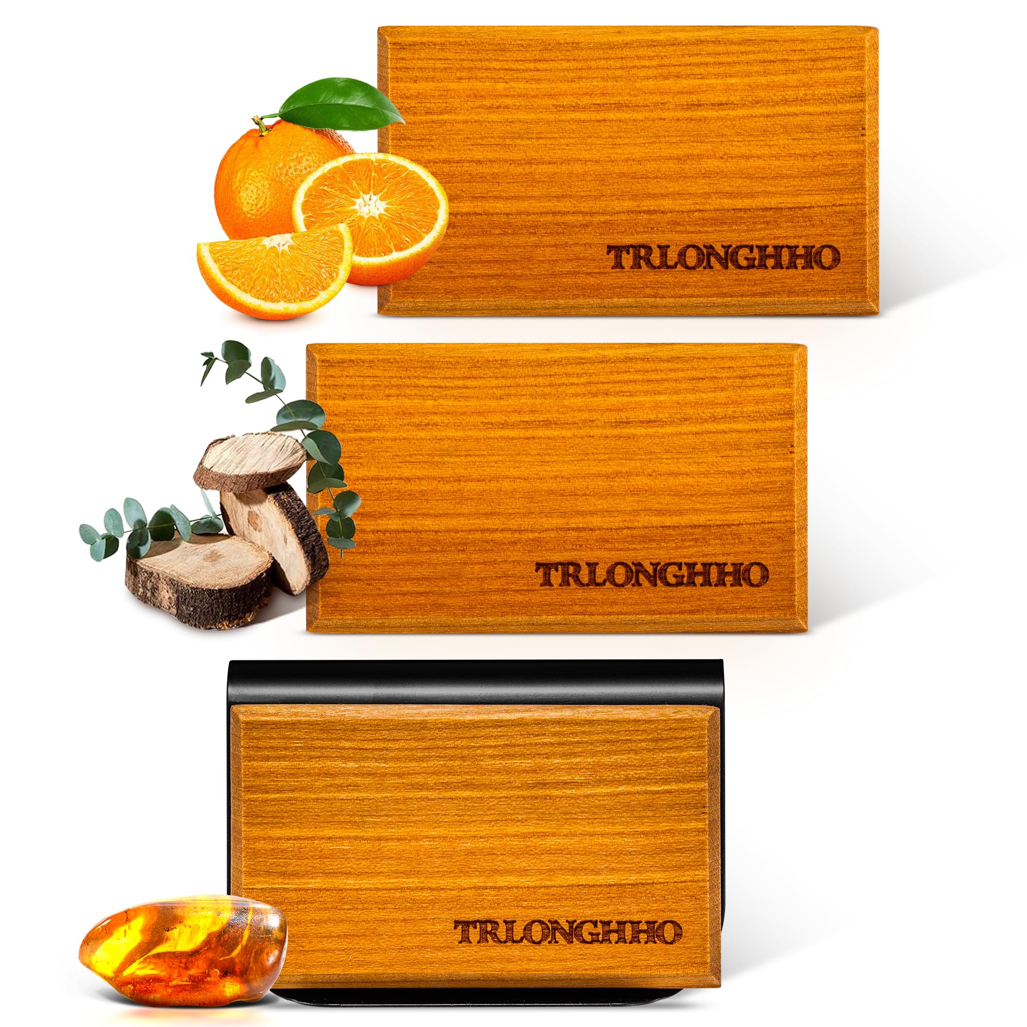 Car Air Freshener-Wood Air Freshener-Car Odor Eliminator-car scent-Long Lasting Scent-Variety Scent Refill(Teak-Amber-Grove)3pcs- Metal Clip 1pcs