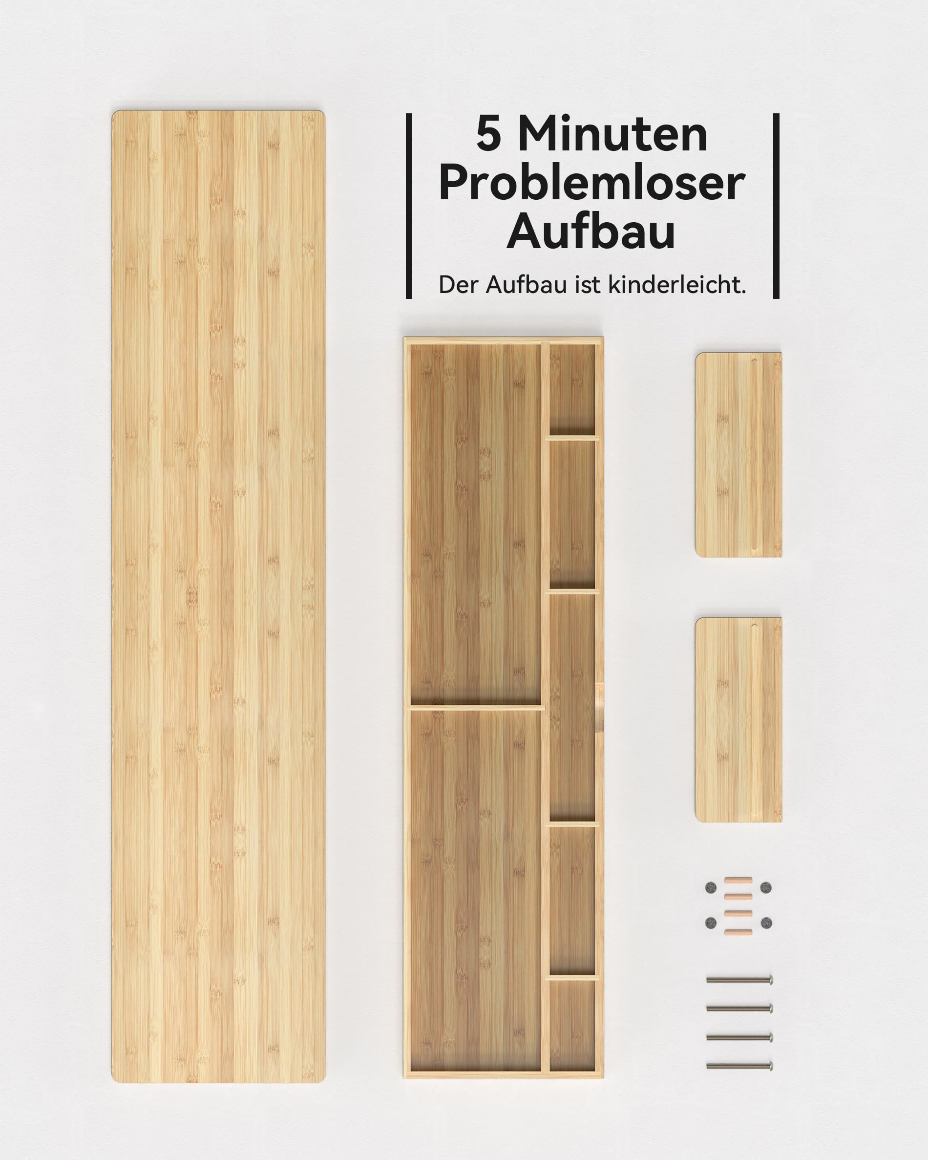 WELL WENG Bambus Monitorständer mit groß Schublade Bildschirmständer , 107x23,5x11 cm,Monitorerhöhung ergonomischer Bildschirmerhöhung schreibtisch mit Platz für die Tastatur, Naturbambus