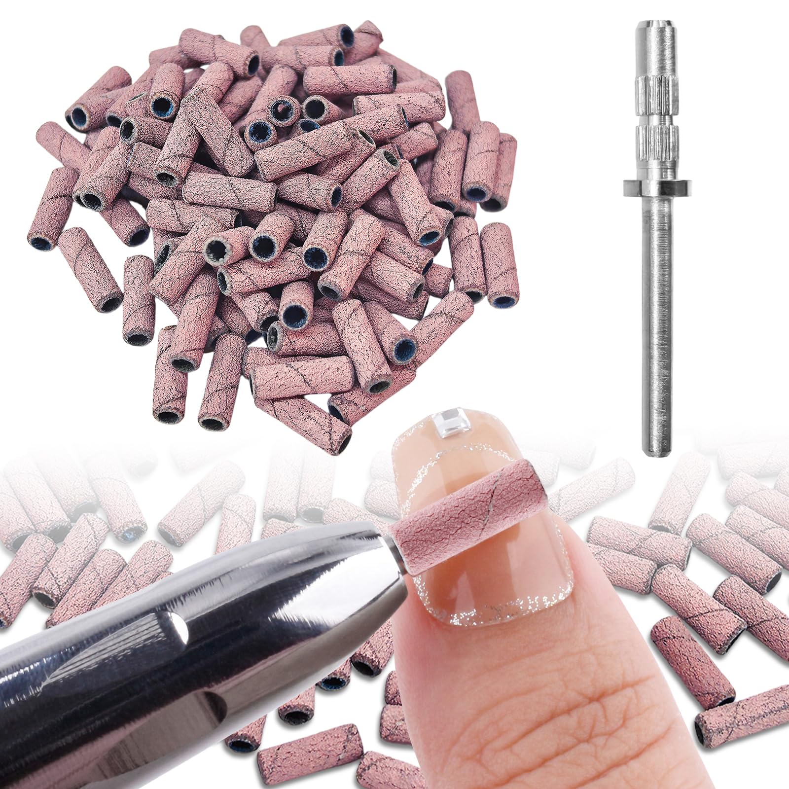 flintronic 100 Piezas Bandas de Lijado de Uñas de Grano 180, Bandas para Lijar Uñas, con 2 Brocas de Mandriles Mejorados de 3/32 Pulgadas, para Gel y Naturales, para Manicura y Pedicura